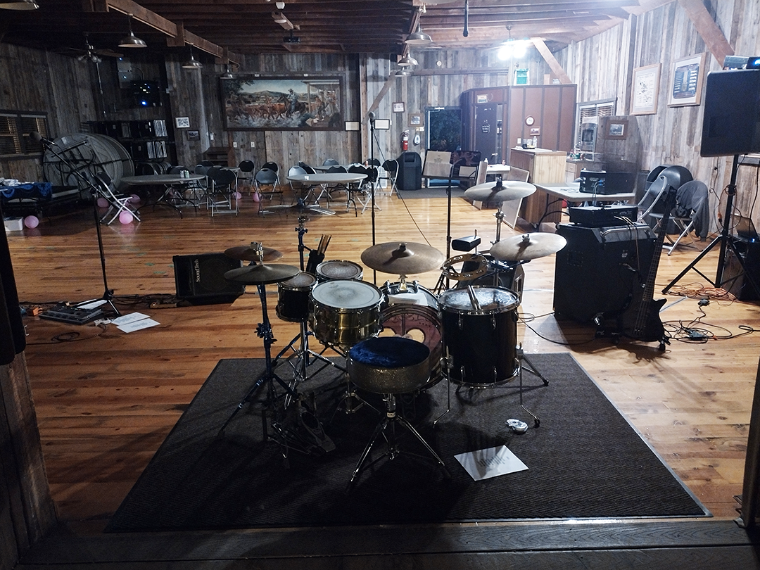 Shot from behind the performance area